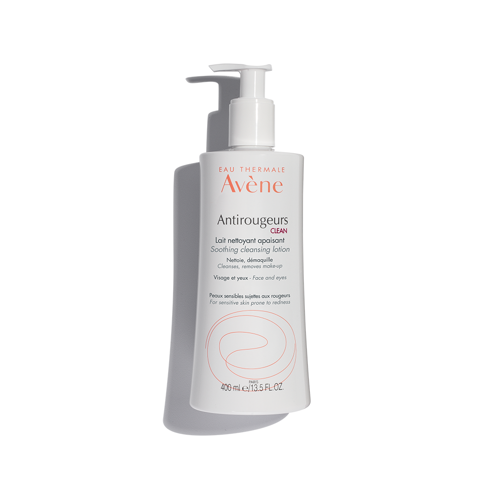 Avene Antirougeurs cleansing lotion bottle on a white background