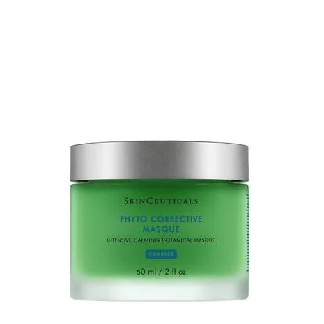 Green jar of SkinCeuticals Phyto Corrective Masque on a white background