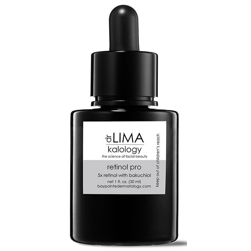 Dr. Lima Retinol Pro 5X dropper bottle with white label on a white background
